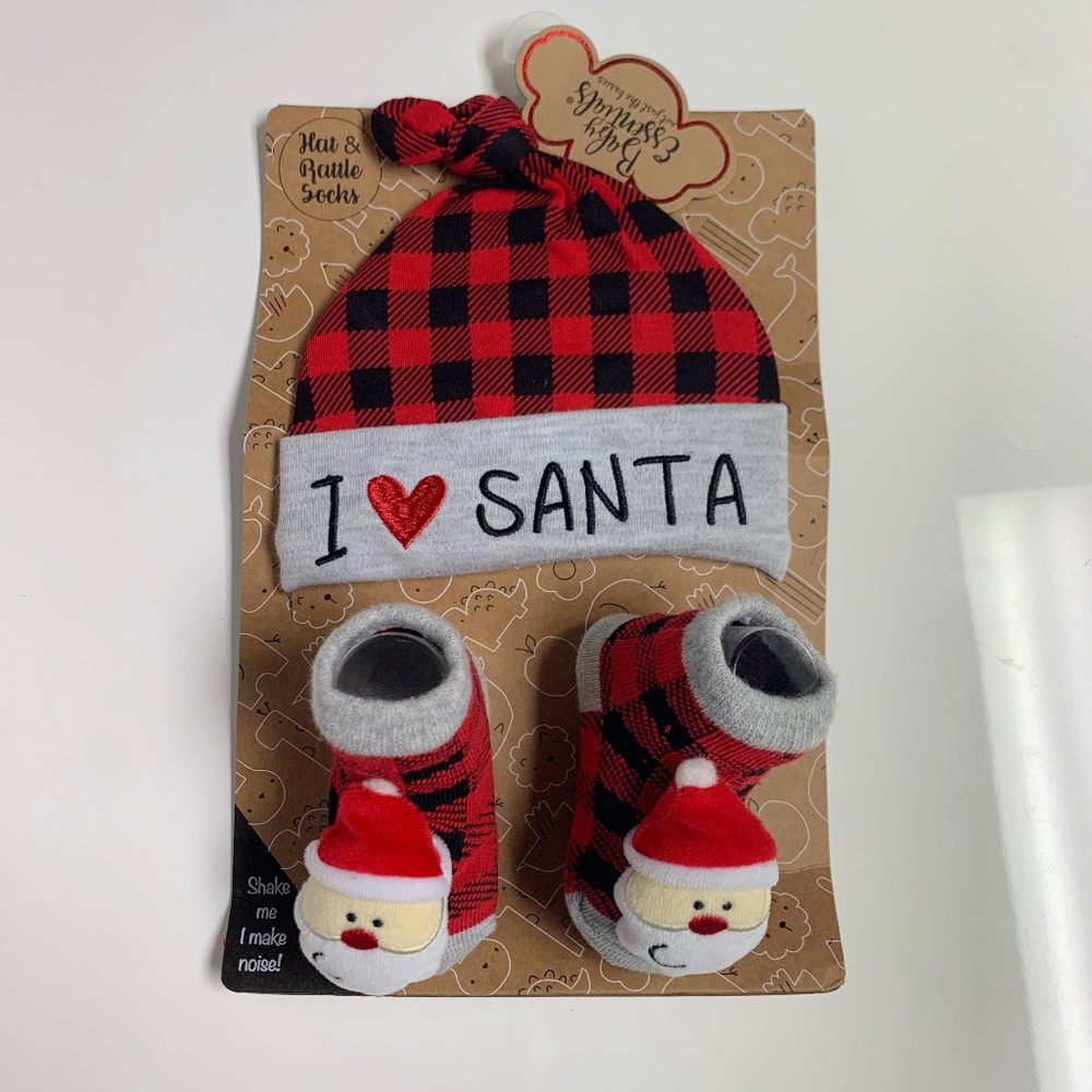 I Love Santa Newborn Matching Baby Hat and Slippers/Shoes